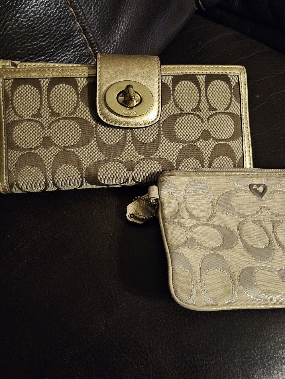 Vintage Coach Signature Metallic Gold Wallet and Coin Pouch